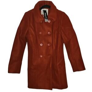 Allegra K Women's Double Breasted  Coat Rust Peter‎ Pan Collar